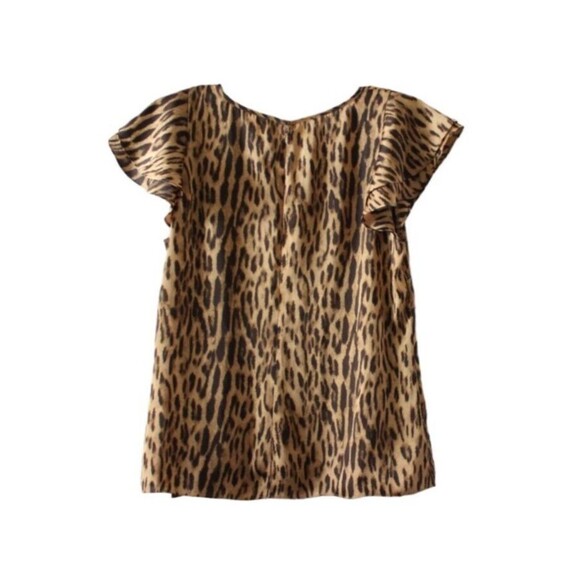 Michael Kors \Leopard Print Top Semi Sheer Flutter Sleeves Womans Sz 16 - Picture 3 of 5